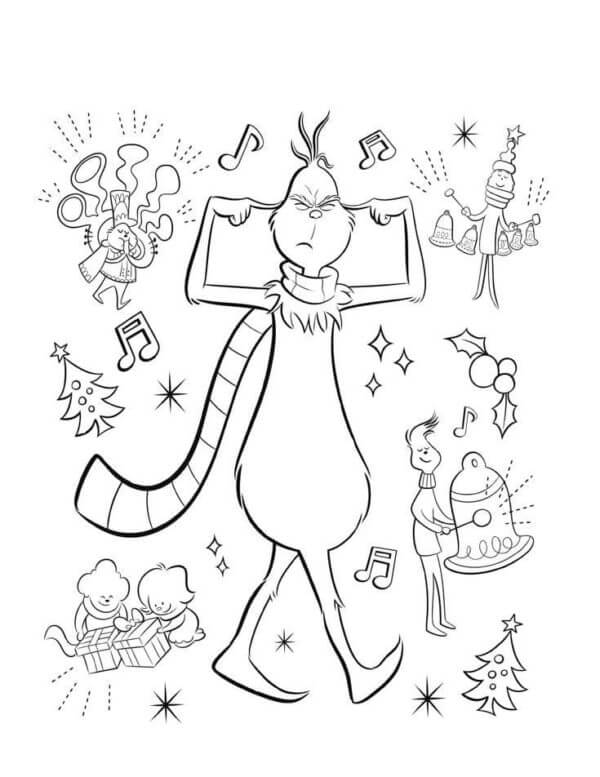 The Evil Grinch Hates New Years coloring page