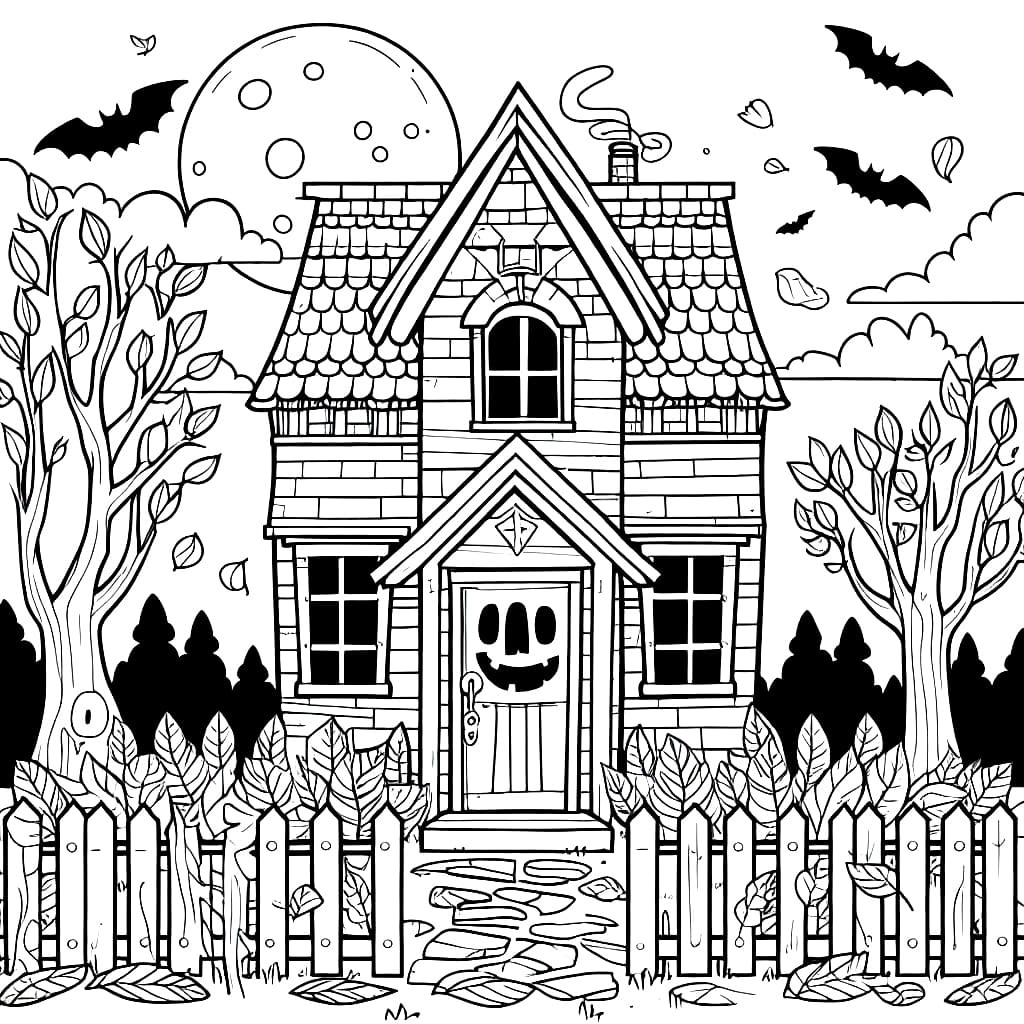 printable haunted house coloring pages