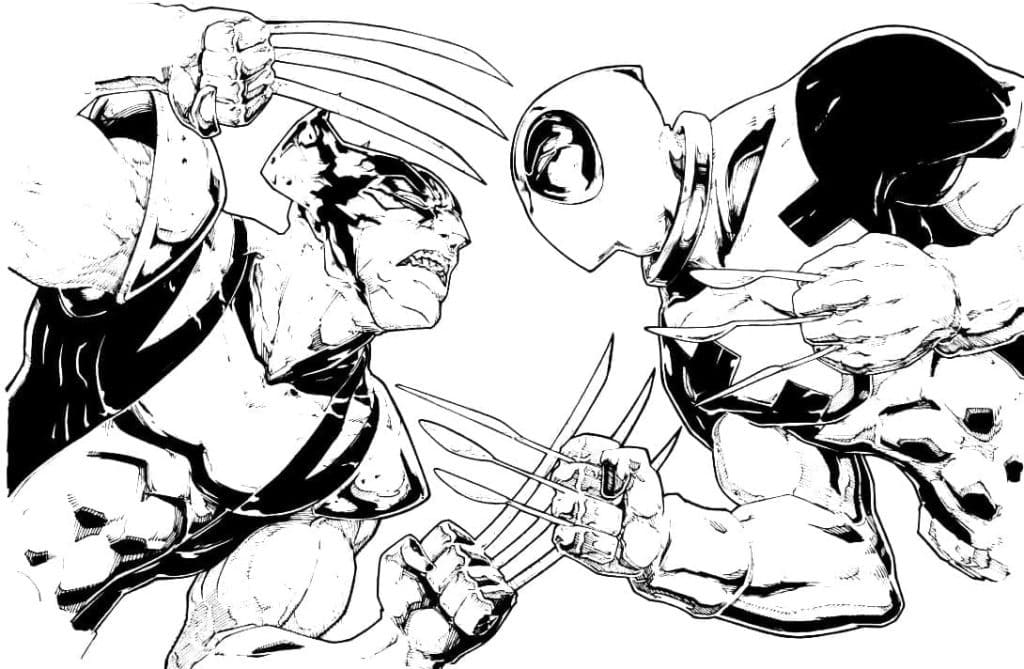 Wolverine vs Deadpool coloring page