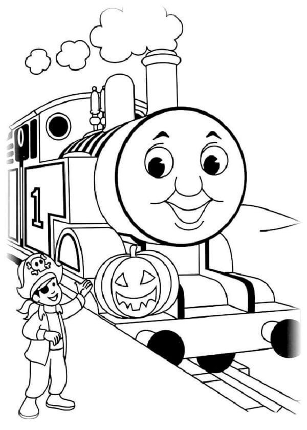 A Boy Dressed as a Pirate Greets Thomas