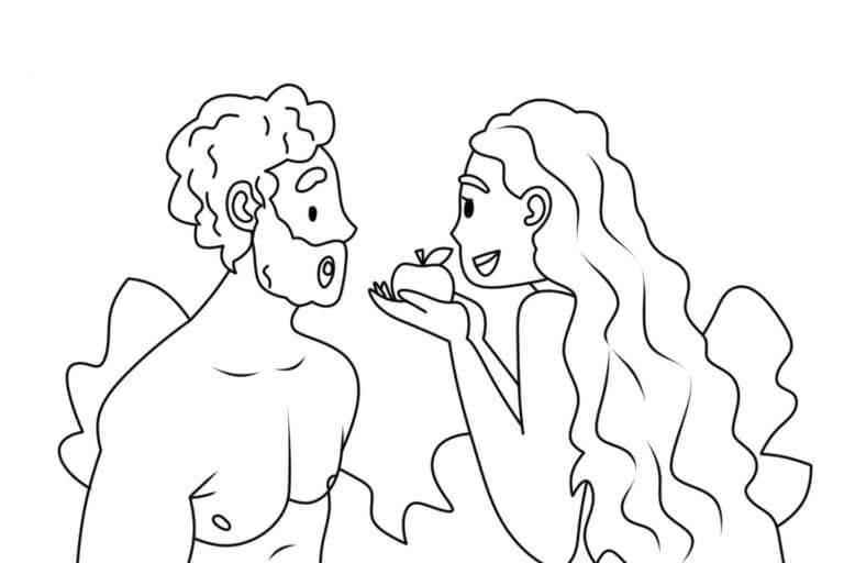 Adam And Eve Holding Apple coloring page