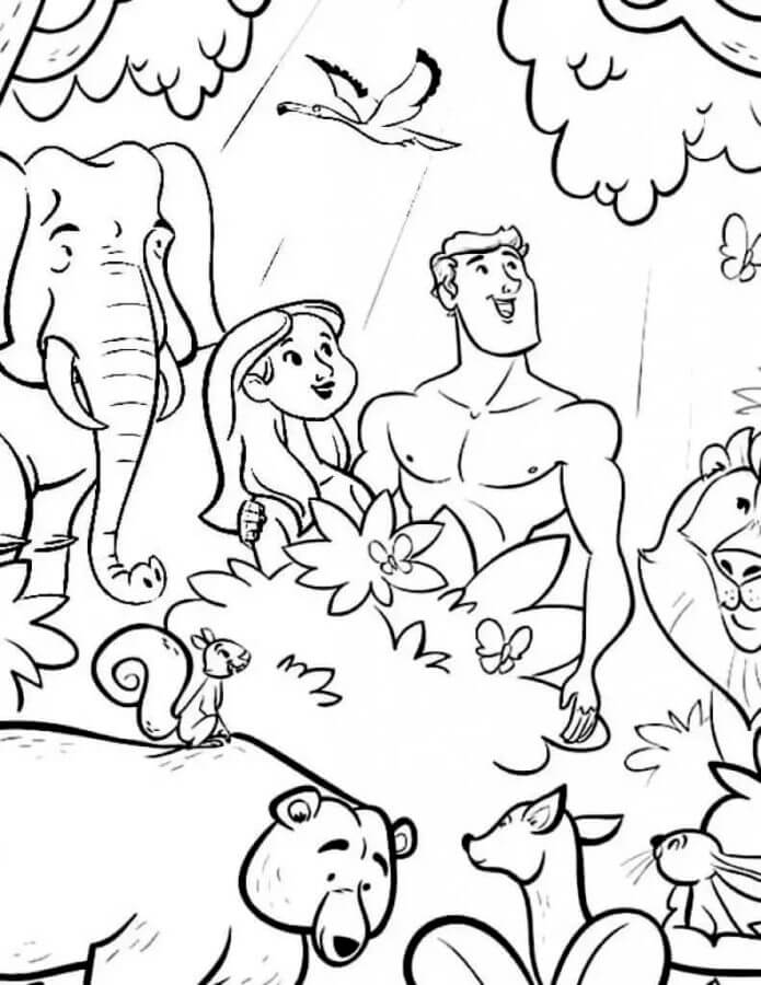 Adam And Eve Wonder at The World Around Them coloring page