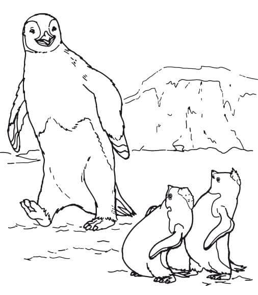 Adult Penguin Gives Instructions to Babies coloring page