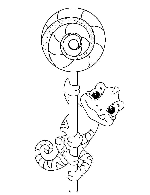 Chameleon with Lollipop coloring page