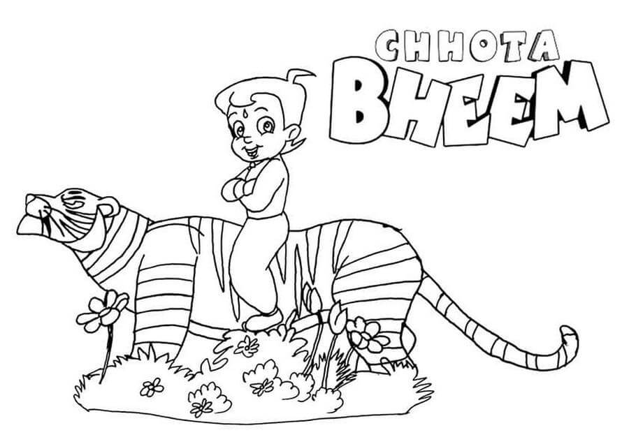 Chhota Riding a tiger coloring page