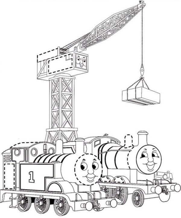 Construction Crane And Locomotives coloring page