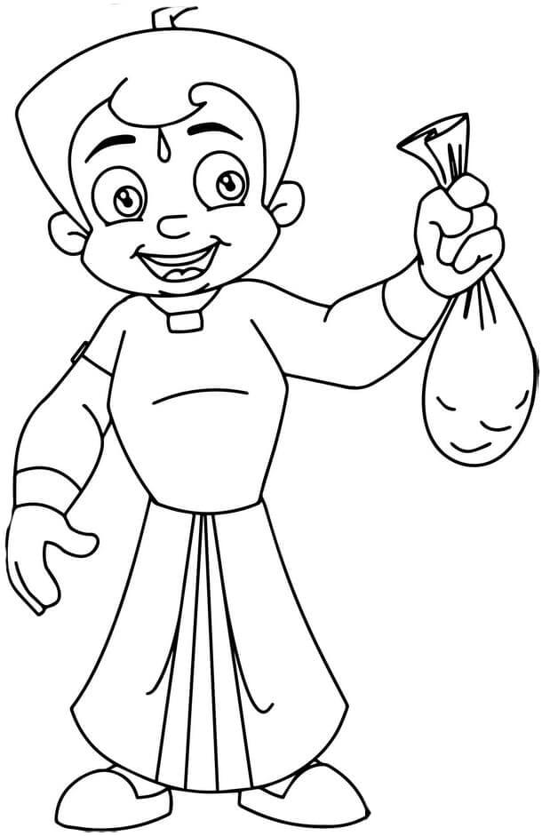 Fun Chotta Bheem Holding Gold coloring page