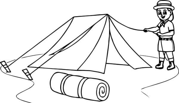 Fun Girl With Tent Camping coloring page