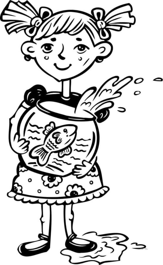 Girl Holding Aquarium coloring page