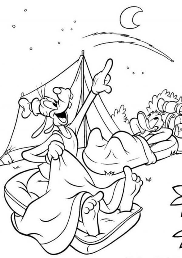 Goofy Talks About the Constellations to His Friend Scrooge coloring page