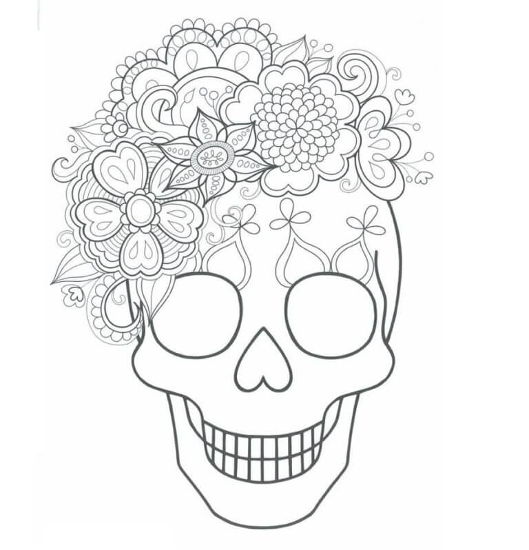 Hat of Flowers on The Head of a Skull coloring page