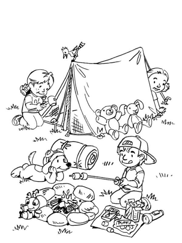 Kids And Animals Camping coloring page - Download, Print or Color ...