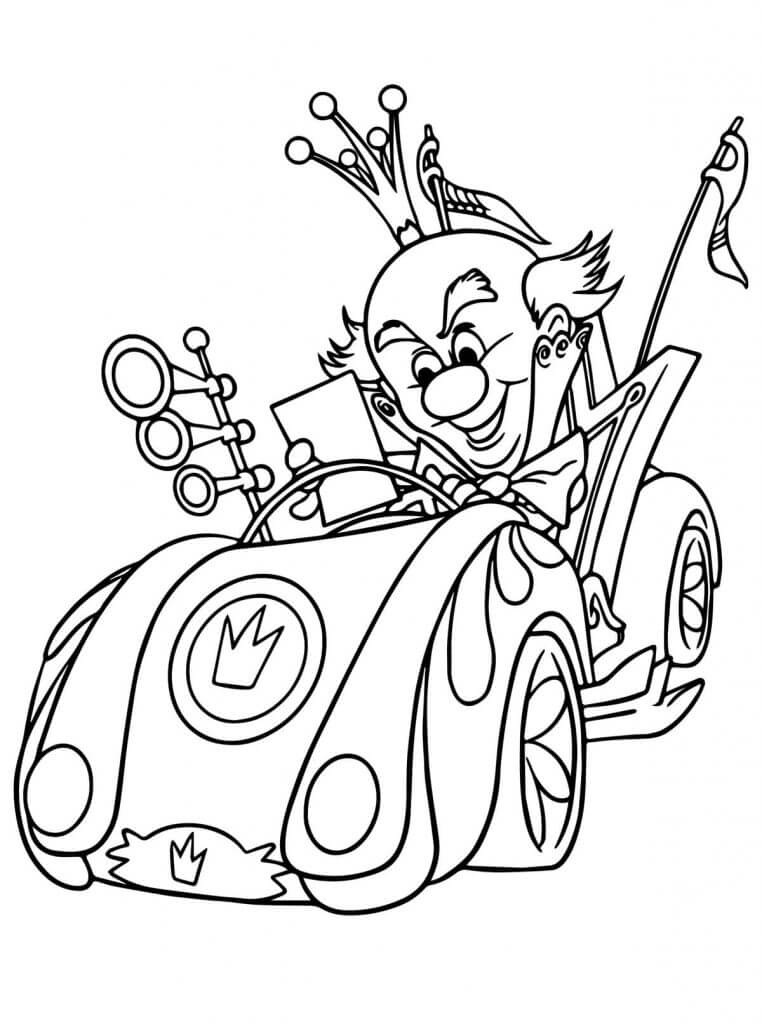 King on a Racing Car coloring page