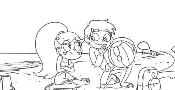 Marco and Star on The Beach coloring page