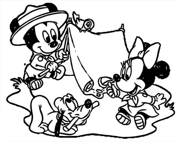 Mickey and Minnie on Vacation in Tents coloring page