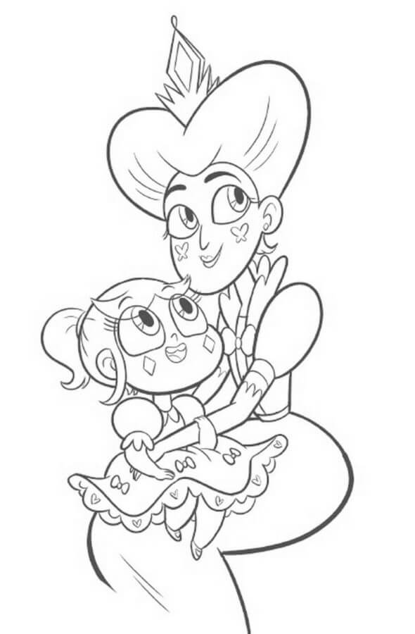 Mom Moon and Little Star Butterfly coloring page