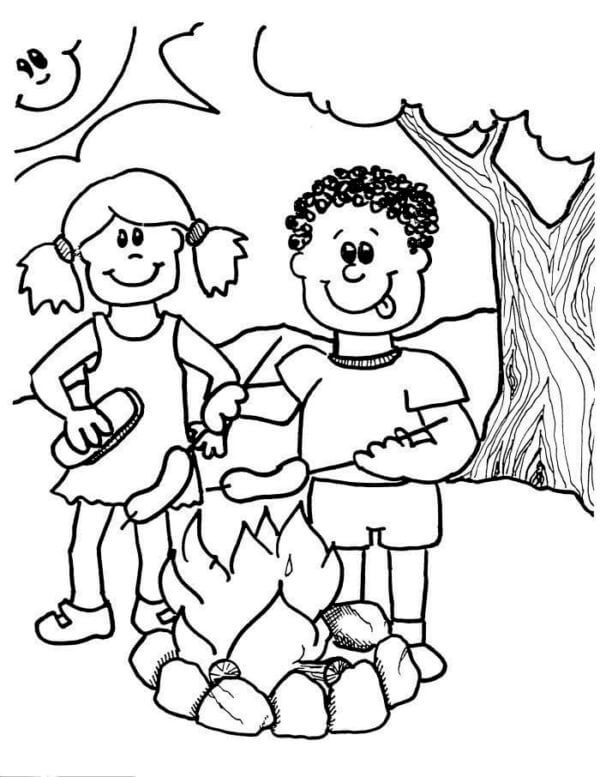 Sausages on The Fire Are a Favorite Delicacy of all Tourists coloring page