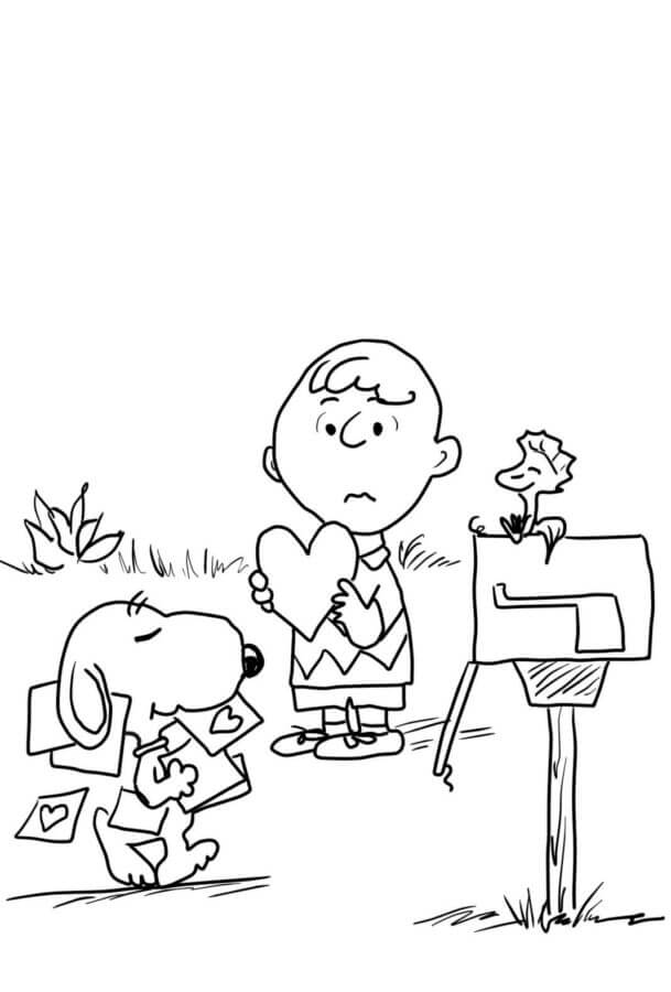 Snoopy Sends Valentines coloring page