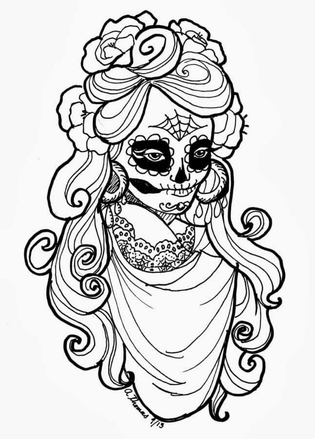 Terrifying Female Day of the Dead coloring page