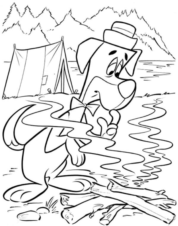 The Dog Tries To Light a Fire From The Branches coloring page