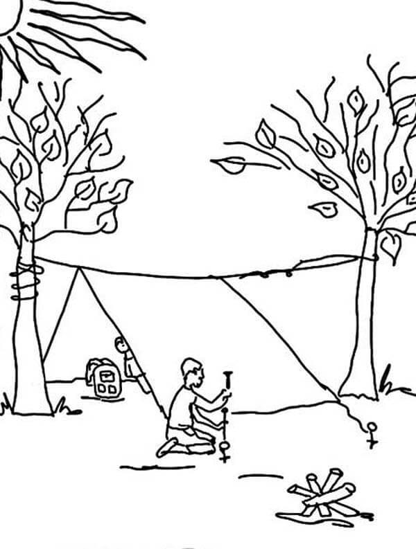 The First Step For Outdoor Recreation is To Set up Camp coloring page