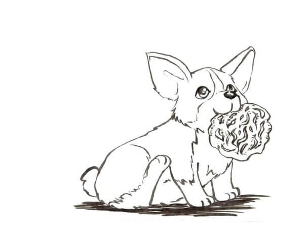 The Little Puppy Stole a Piece of Meat coloring page