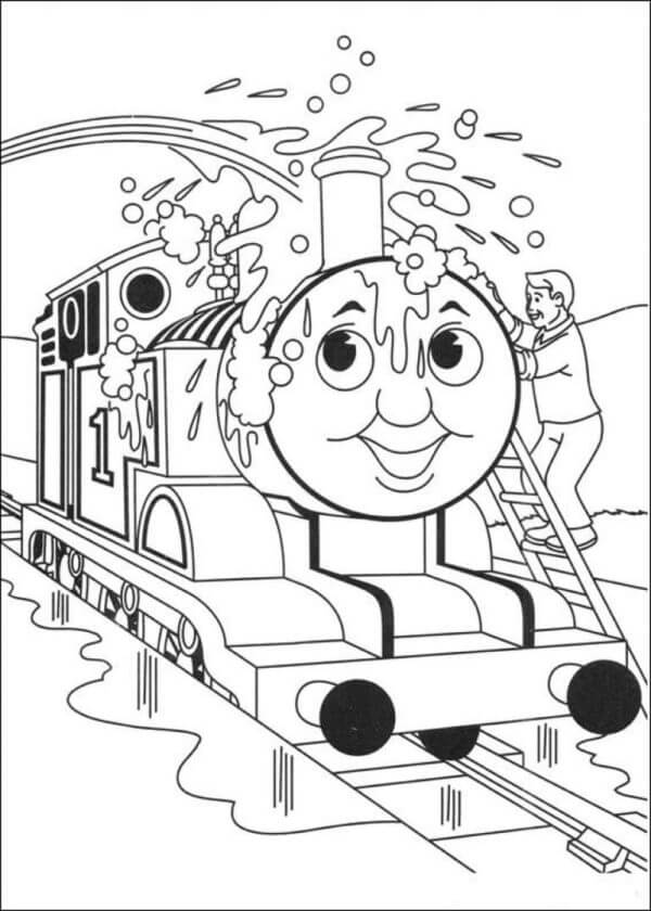 The Locomotive Washes After a Long Run coloring page