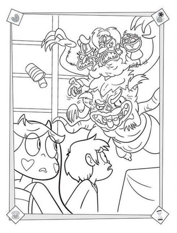 The Monster Attacks Marco And Star coloring page