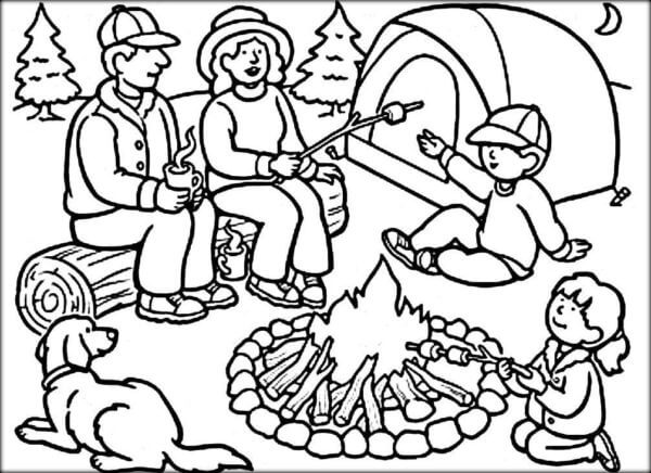 The Whole Family is Camping coloring page