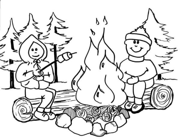 Two Mans Camping in Winter coloring page