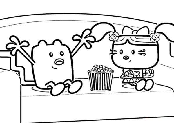 Wubbzy And Daizy Watch a Cartoon And Eat Popcorn coloring page