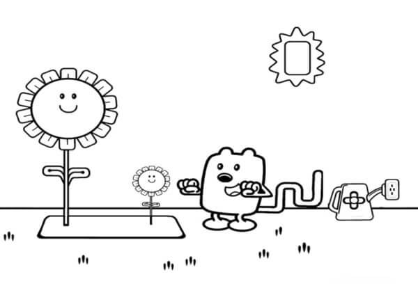 Wubbzy is Watering Flowers coloring page