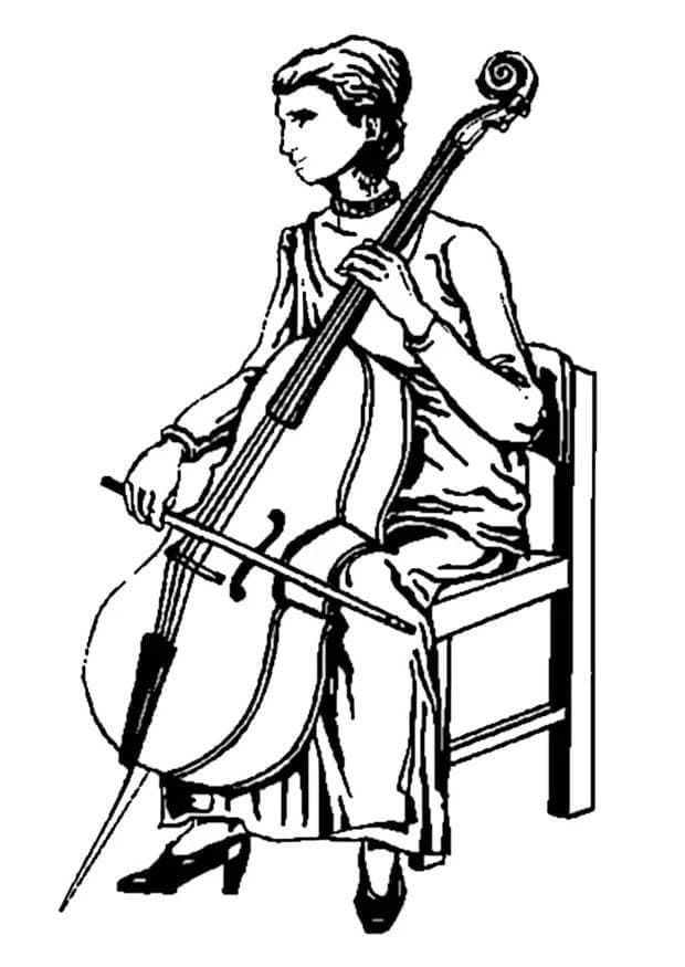 A Woman is Playing Cello coloring page