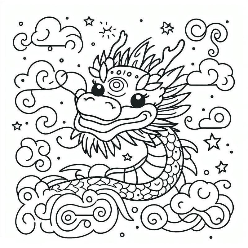 Adorable Chinese Dragon coloring page