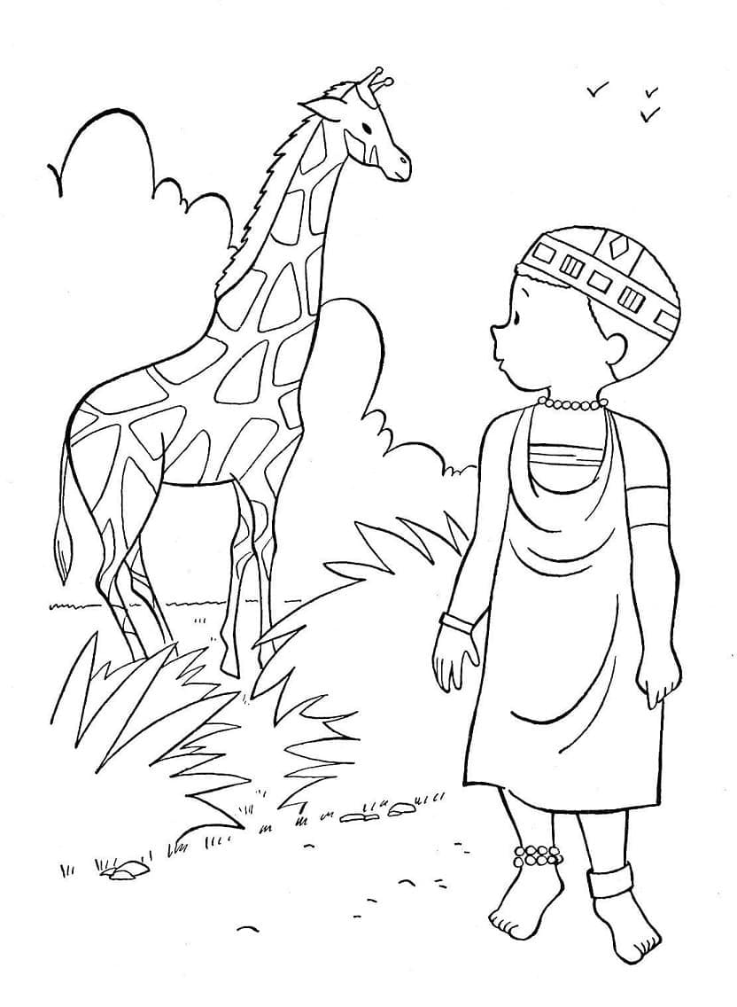 African Boy and Giraffe