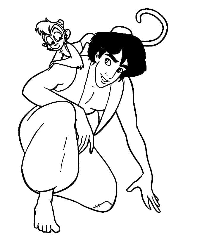 Aladdin and Abu coloring page