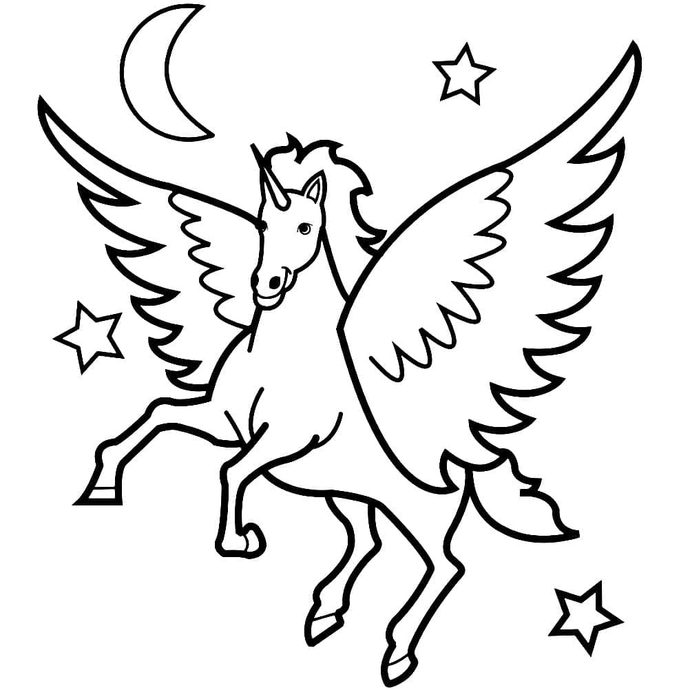 Alicorn with Moon and Stars coloring page