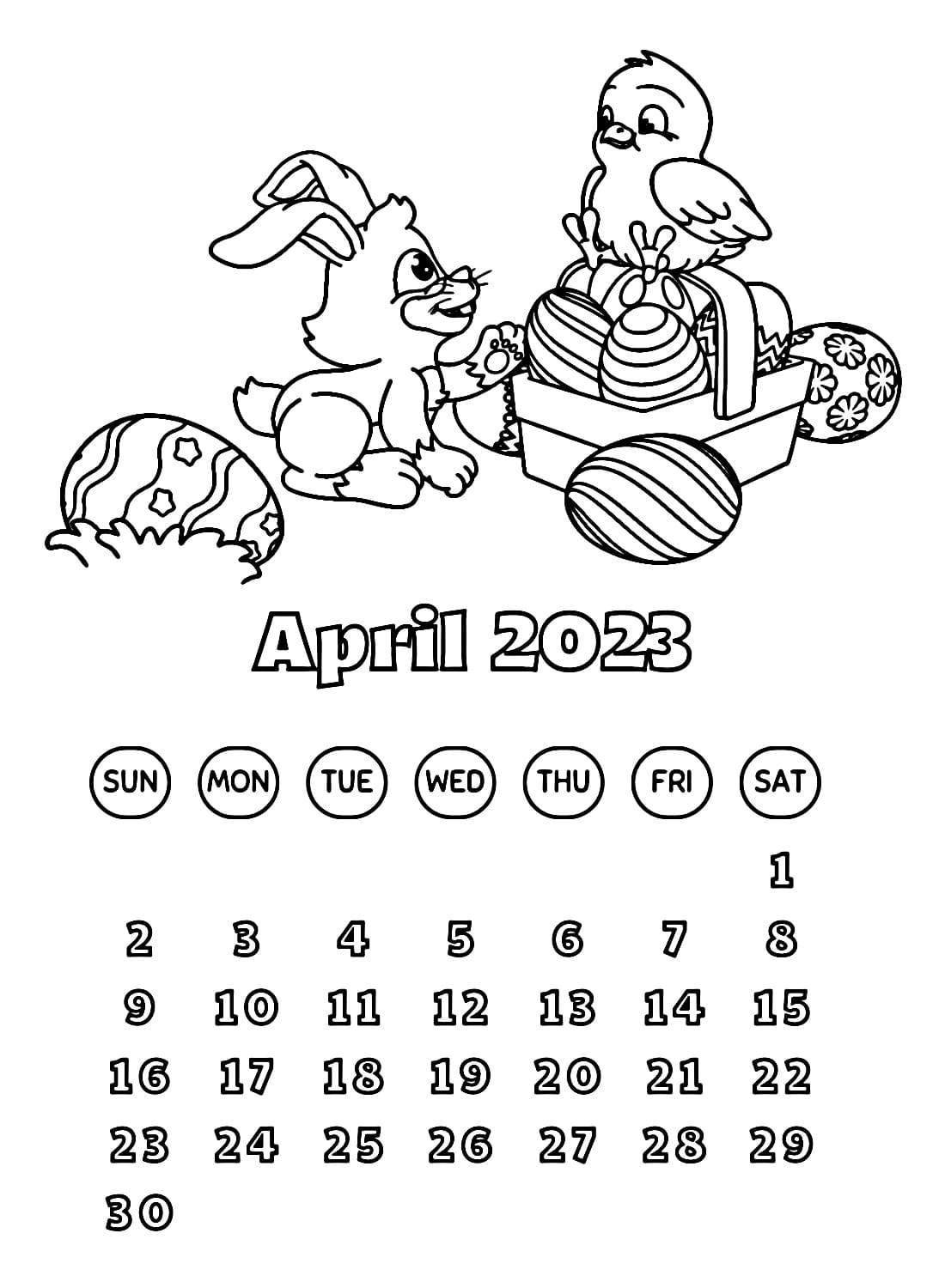 April 2023 Calendar coloring page - Download, Print or Color Online for ...