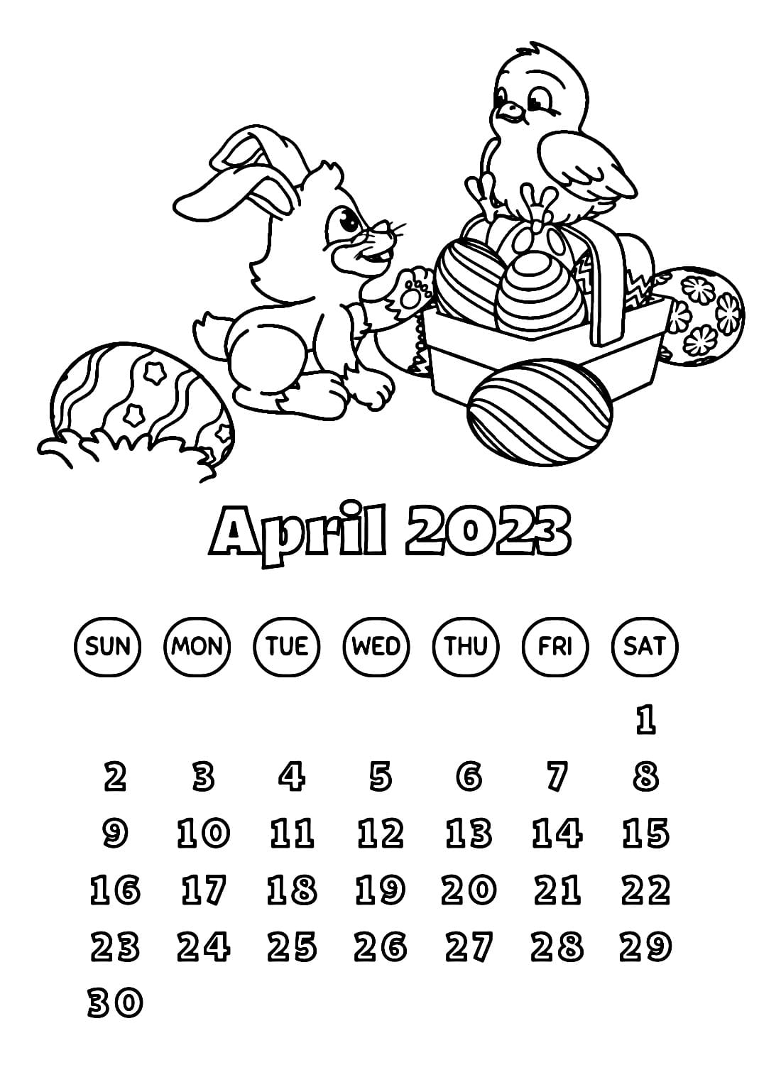 April 2023 Calendar coloring page Download, Print or Color Online for