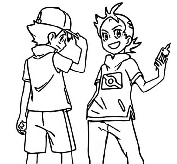 Ash Ketchum and Goh coloring page