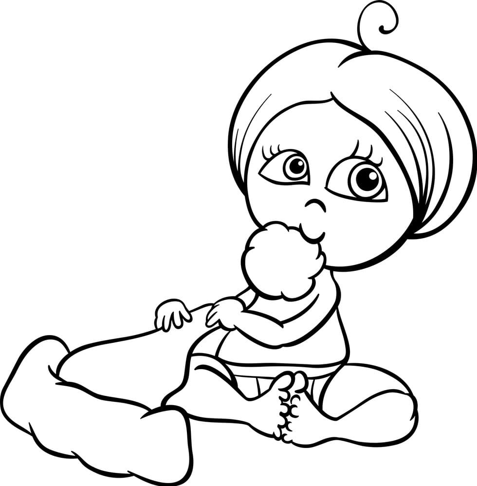 Baby Girl and Christmas Hat coloring page