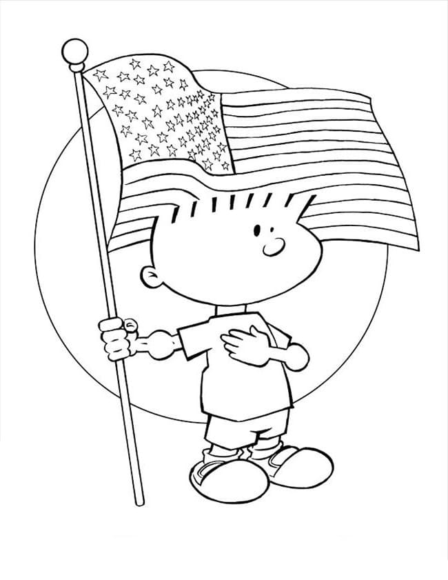 Boy is Holding American Flag