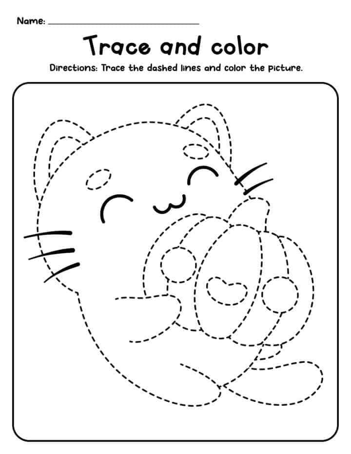 Cat in Halloween Tracing coloring page