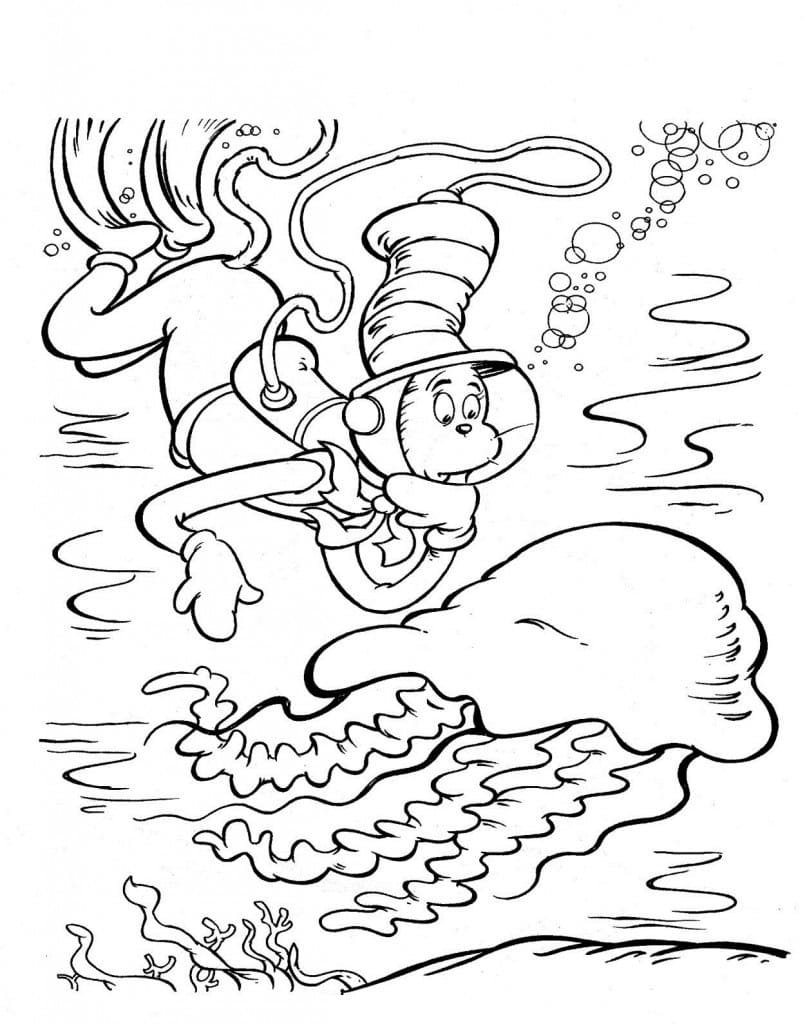 Cat in the Hat and Jellyfish coloring page