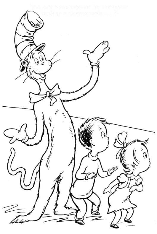 Cat in the Hat and Kids coloring page