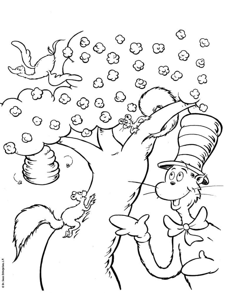 Cat in the Hat and Tree coloring page - Download, Print or Color Online