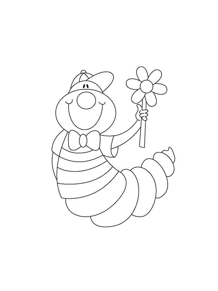 Caterpillar with Flower coloring page