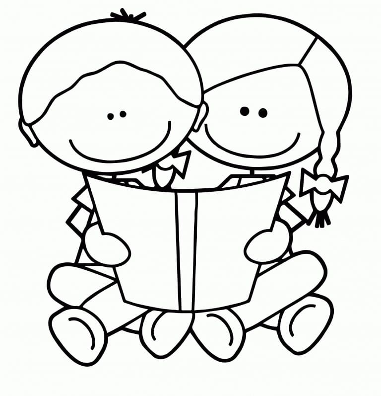 Children are Reading Book coloring page