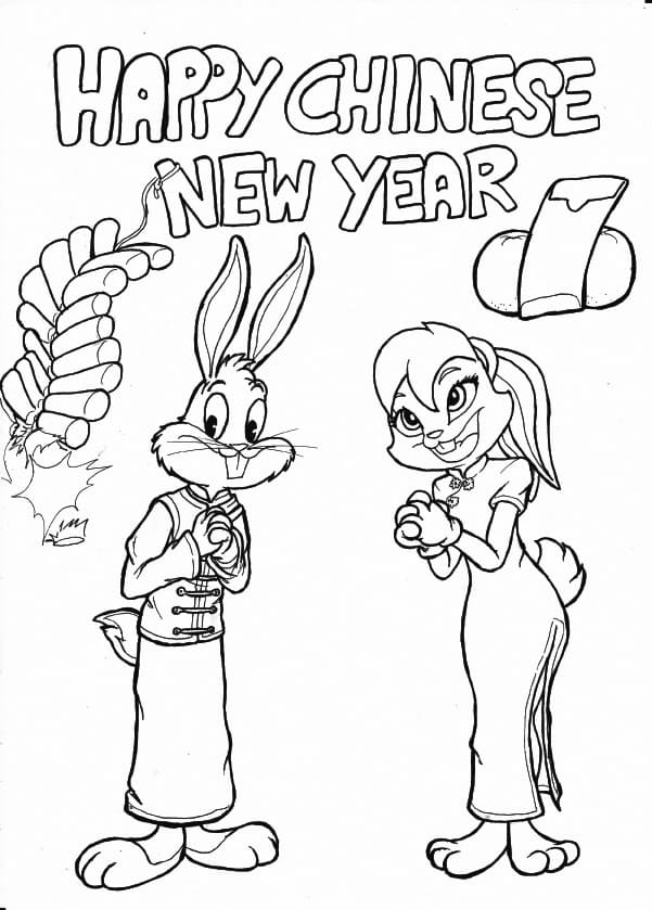 Chinese New Year with Bugs Bunny coloring page