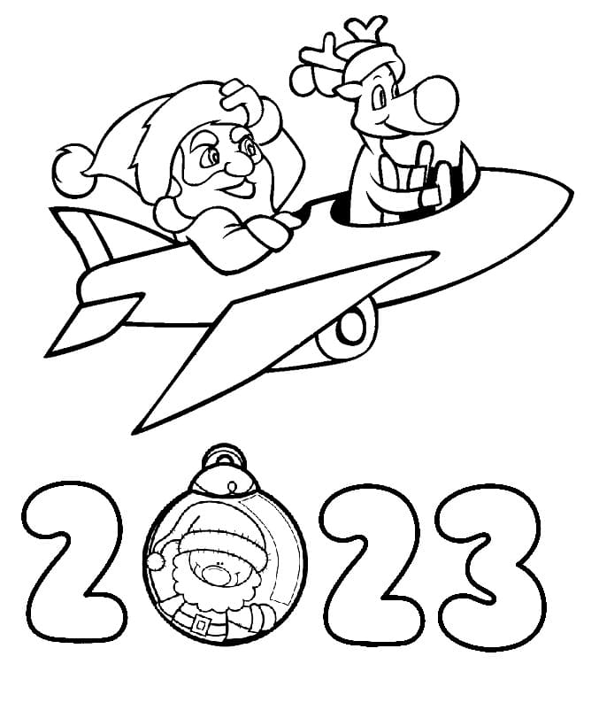 Christmas 2023 with Santa Claus and Reindeer coloring page